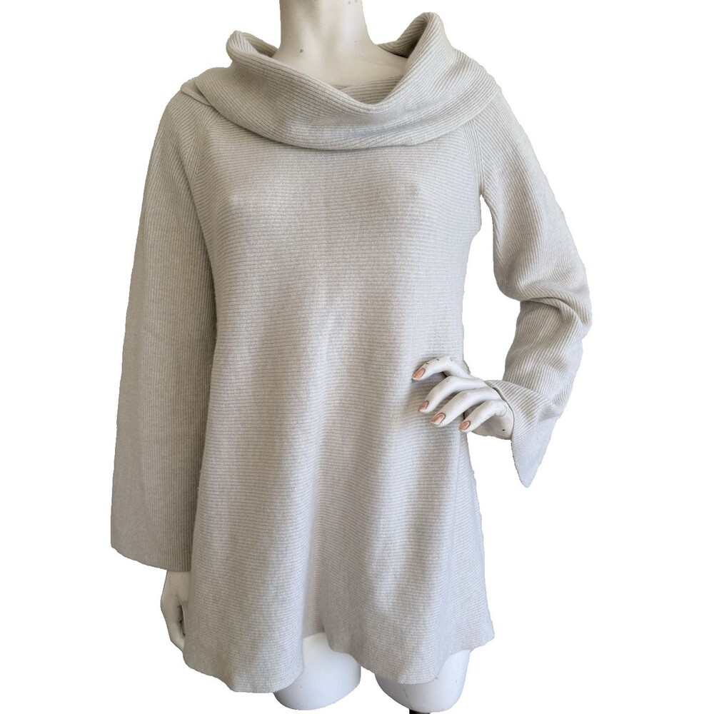 LAFAYETTE 148 Cashmere Sweater Beige Cowl Neck Long Bell Sleeve Oversized Size M